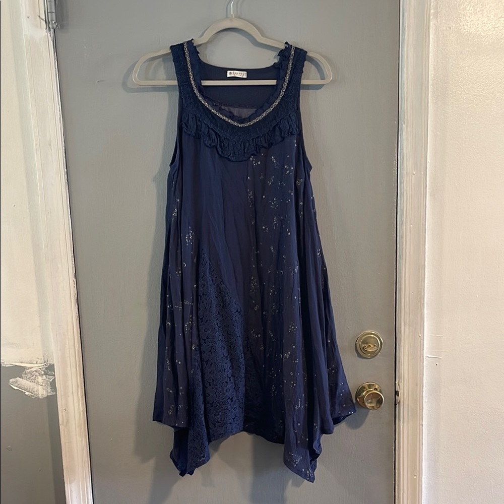 ANTHROPOLOGIE Axes-Femme Blue‎ Asymmetrical High-Low Sundress M
